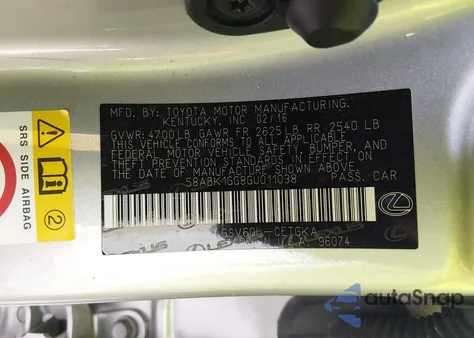 2016 Lexus Es 350 from USA, damaged, VIN 58ABK1GG8GU011038